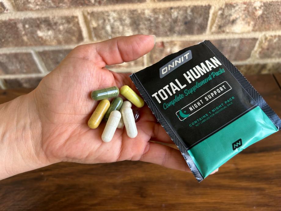 A BarBend tester with Onnit Total Human's night pack.