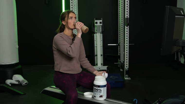 Our tester drinking Transparent Labs Grass-Fed Whey Isolate